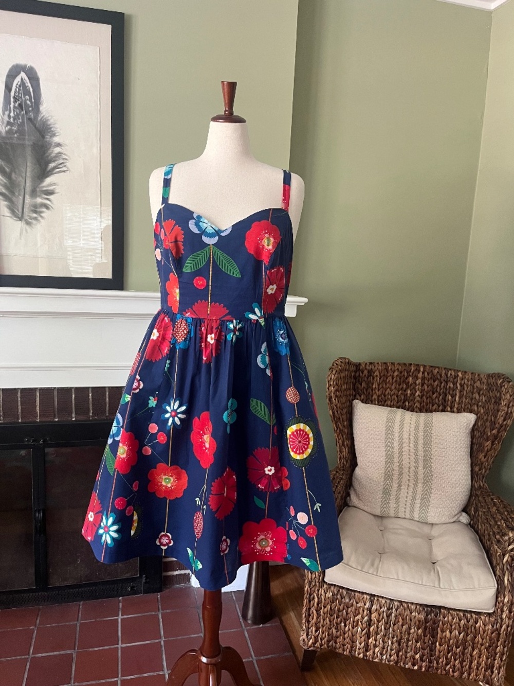 ModCloth Playful Retro Floral Fit & Flare Sundress | Navy | Size 2X